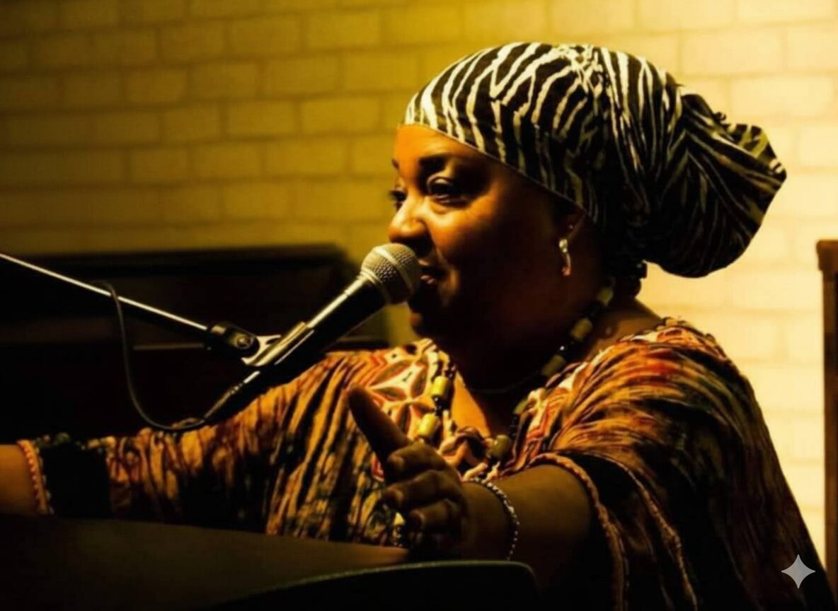 Female gospel singer with microphone